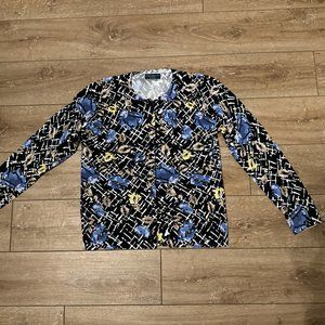 Karen Scott Petites Cardigan Black, white, yellow, periwinkle Size MP